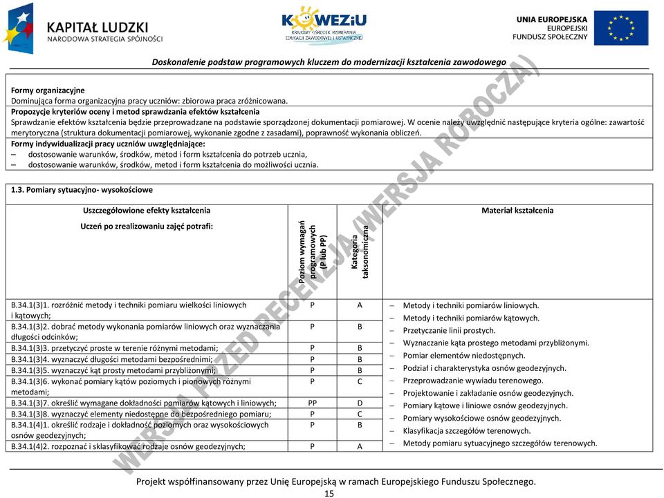 W ocenie należy uwzględnić następujące kryteria ogólne: zawartość merytoryczna (struktura dokumentacji pomiarowej, wykonanie zgodne z zasadami), poprawność wykonania obliczeń.