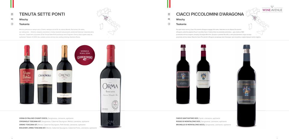 Dzięki temu od prawie 20 lat Tenuta Sette Ponti produkuje wina Crognolo i Oreno, które szybko stały się symbolami Toskanii. W 2014 roku została uznana winnicą roku według rankingu Gambero Rosso.