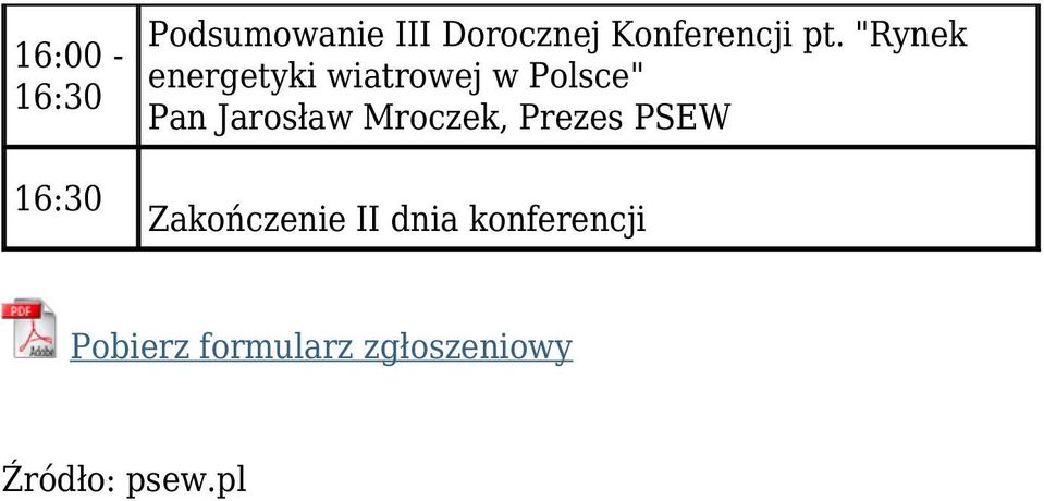 Jarosław Mroczek, Prezes PSEW 16:30 Zakończenie II