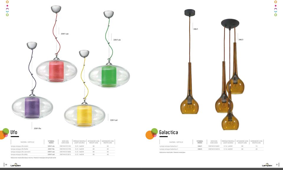 Ufo żółty 339/1 zol 5907441015813 Lampa wisząca Galactica 1 346/1 5907441016001 E-14, 1x W 14 Lampa wisząca