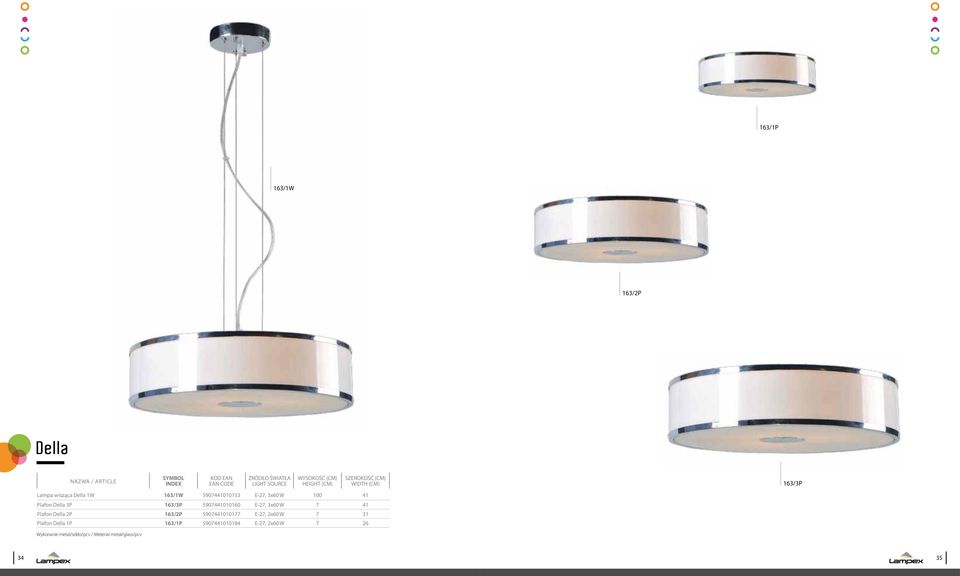 5907441010177 E-27, 2x60 W 7 31 Plafon Della 1P 163/1P 5907441010184
