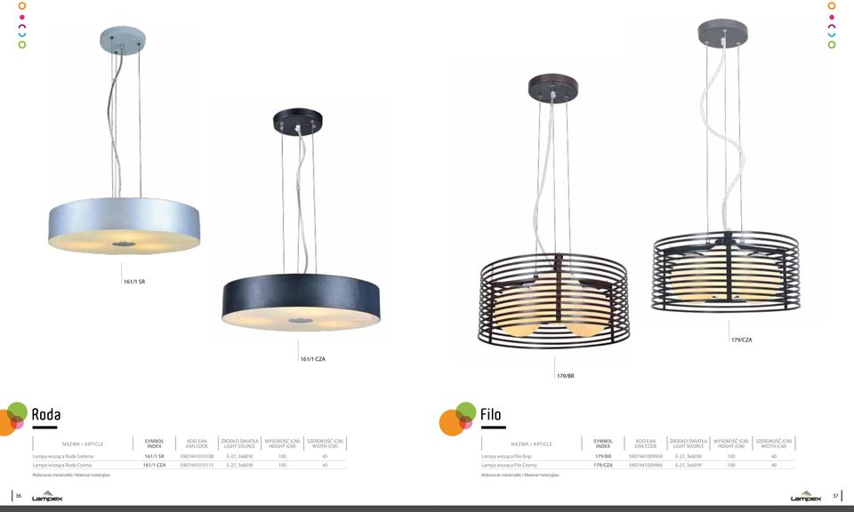 Lampa wisząca Roda Czarna 161/1 CZA 5907441010115 100 45 Lampa