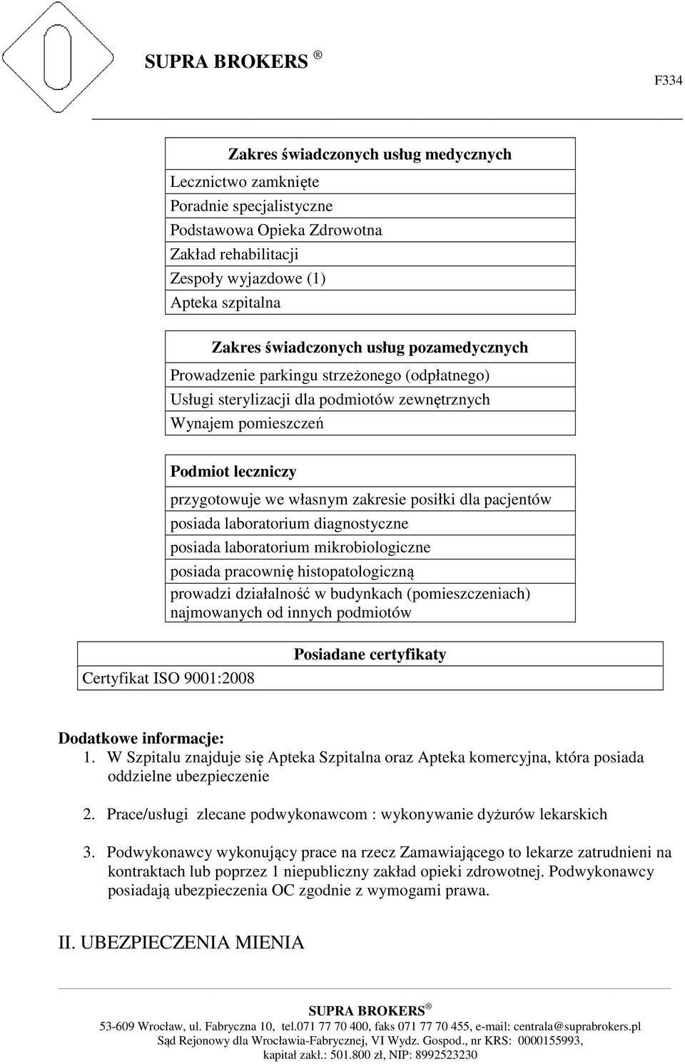 pacjentów posiada laboratorium diagnostyczne posiada laboratorium mikrobiologiczne posiada pracownię histopatologiczną prowadzi działalność w budynkach (pomieszczeniach) najmowanych od innych