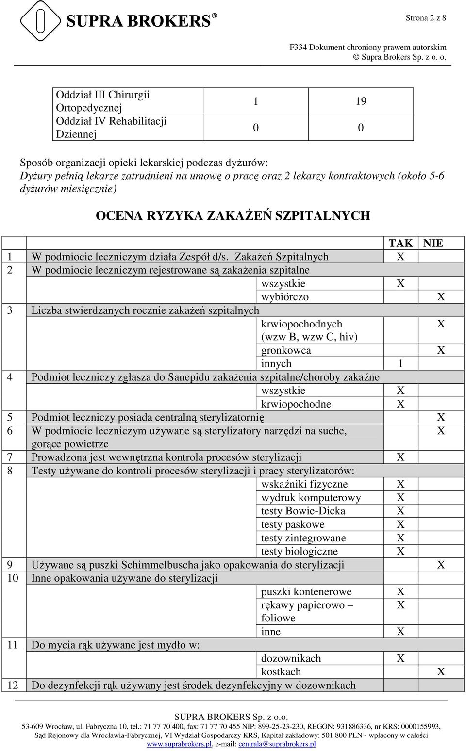 Zakażeń Szpitalnych 2 W podmiocie leczniczym rejestrowane są zakażenia szpitalne wszystkie wybiórczo 3 Liczba stwierdzanych rocznie zakażeń szpitalnych krwiopochodnych (wzw B, wzw C, hiv) gronkowca