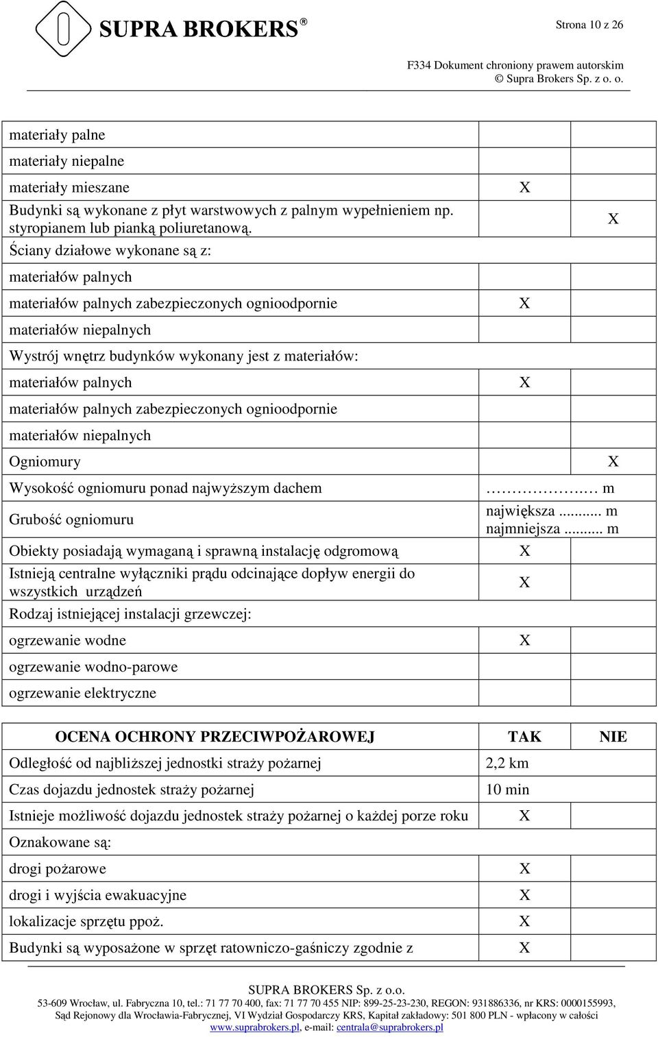 materiałów palnych zabezpieczonych ognioodpornie materiałów niepalnych Ogniomury Wysokość ogniomuru ponad najwyższym dachem Grubość ogniomuru Obiekty posiadają wymaganą i sprawną instalację odgromową