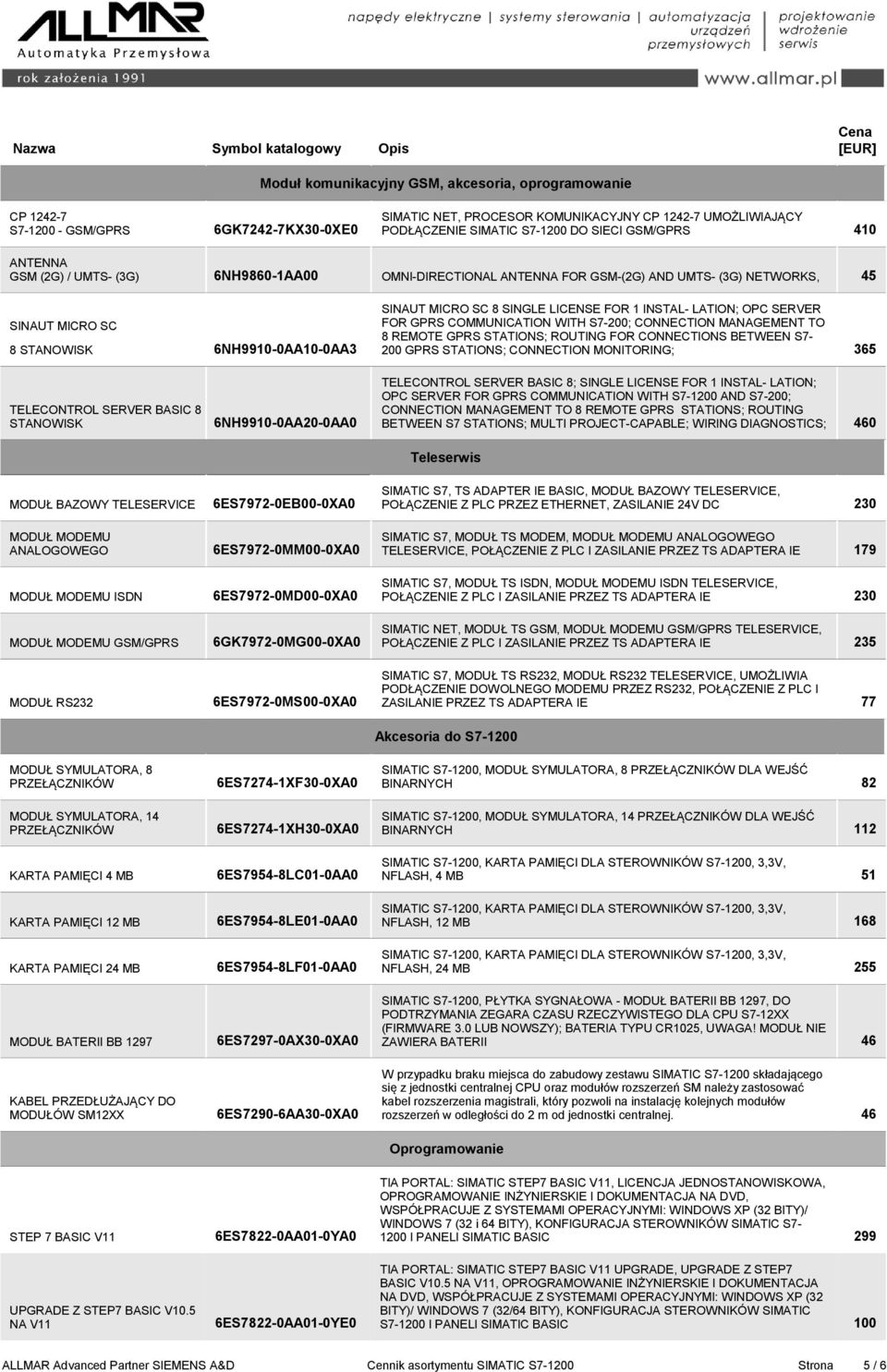 SERVER FOR GPRS COMMUNICATION WITH S7-200; CONNECTION MANAGEMENT TO 8 REMOTE GPRS STATIONS; ROUTING FOR CONNECTIONS BETWEEN S7200 GPRS STATIONS; CONNECTION MONITORING; 365 6NH9910-0AA20-0AA0