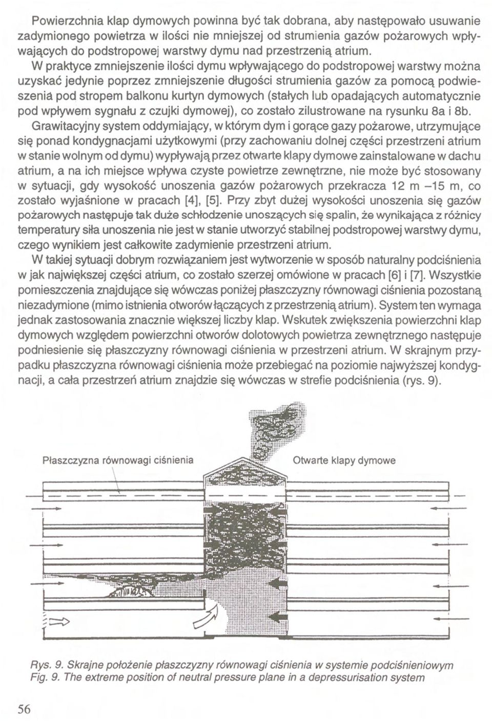 W praktyce zmniejszenie ilości dymu wpływającego do podstropowej warstwy można uzyskać jedynie poprzez zmniejszenie długości strumienia gazów za pomocą podwieszenia pod stropem balkonu kurtyn