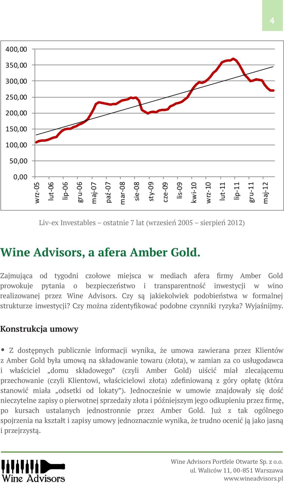 Zajmująca od tygodni czołowe miejsca w mediach afera firmy Amber Gold prowokuje pytania o bezpieczeństwo i transparentność inwestycji w wino realizowanej przez Wine Advisors.