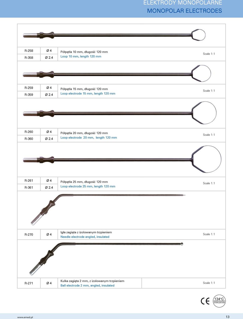 4 Loop electrode 15 mm, length 120 mm R-260 Ø 4 Półpętla 20 mm, długość 120 mm R-360 Ø 2.