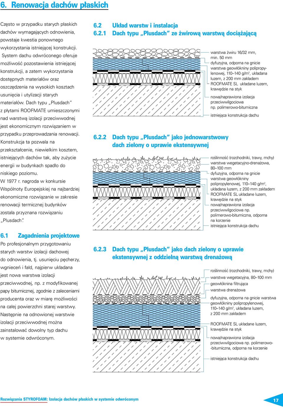 materiałów. Dach typu Plusdach z płytami ROOFMATE umieszczonymi nad warstwą izolacji przeciwwodnej jest ekonomicznym rozwiązaniem w przypadku przeprowadzania renowacji.