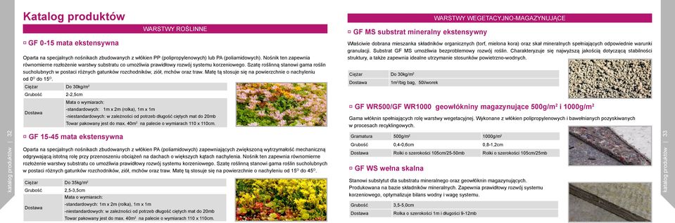 Szatę roślinną stanowi gama roślin sucholubnych w postaci różnych gatunków rozchodników, ziół, mchów oraz traw. Matę tą stosuje się na powierzchnie o nachyleniu od 0 O do 15 O.