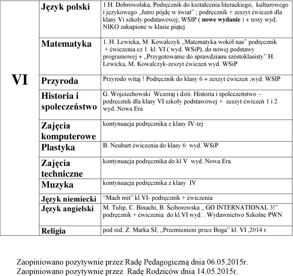 Dobrowolska, Podręcznik do kształcenia literackiego, kulturowego i językowego Jutro pójdę w świat ; podręcznik + zeszyt ćwiczeń dla klasy Vi szkoły podstawowej; WSIP ( nowe wydanie ) + testy wyd.