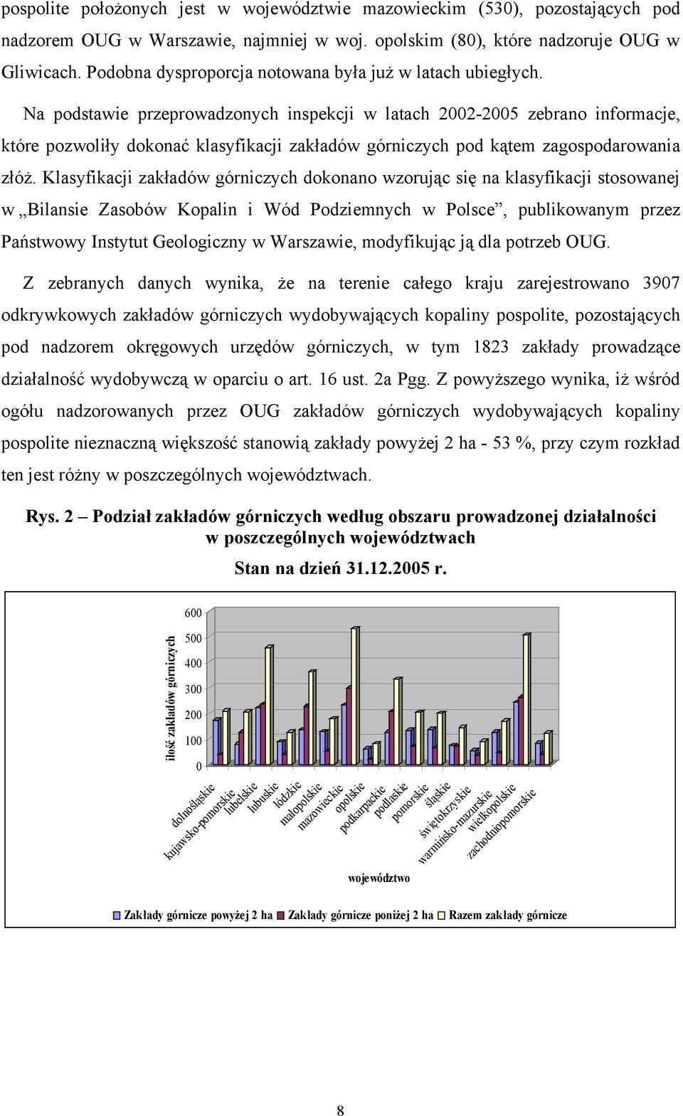 Na podstawie przeprowadzonych inspekcji w latach 2002-2005 zebrano informacje, które pozwoliły dokonać klasyfikacji zakładów górniczych pod kątem zagospodarowania złóż.