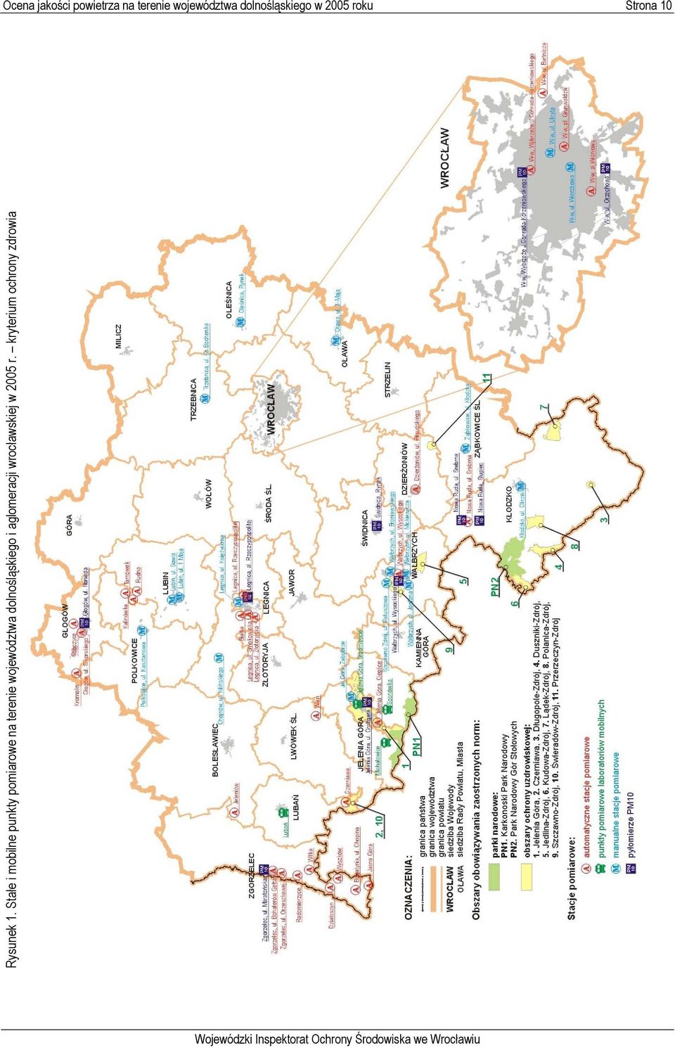 Stałe i mobilne punkty pomiarowe na terenie województwa