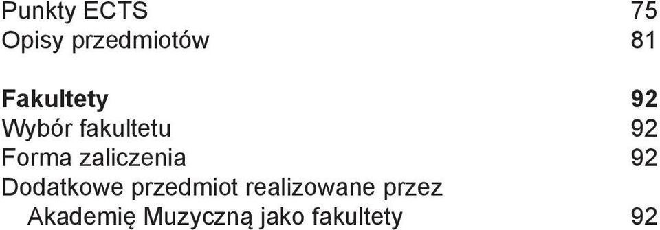zaliczenia 92 Dodatkowe przedmiot