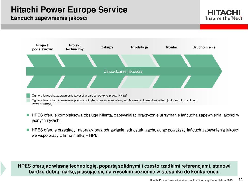 Meeraner Dampfkesselbau (członek Grupy Hitachi Power Europe) HPES oferuje kompleksową obsługę Klienta, zapewniając praktycznie utrzymanie łańcucha zapewnienia jakości w jednych rękach.