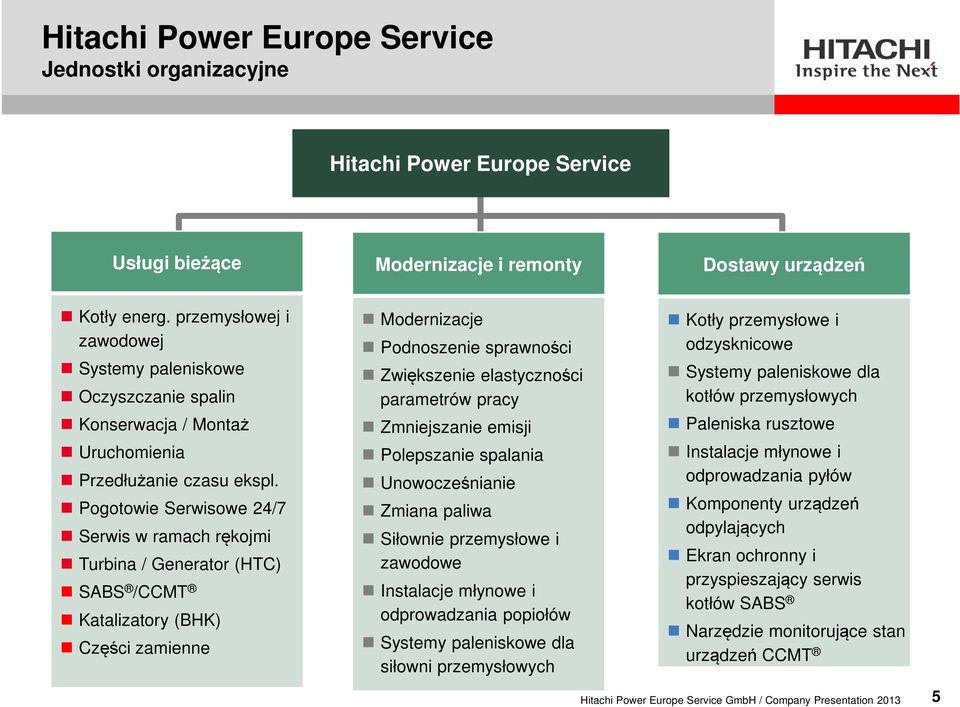 Pogotowie Serwisowe 24/7 Serwis w ramach rękojmi Turbina / Generator (HTC) SABS /CCMT Katalizatory (BHK) Części zamienne Modernizacje Podnoszenie sprawności Zwiększenie elastyczności parametrów pracy