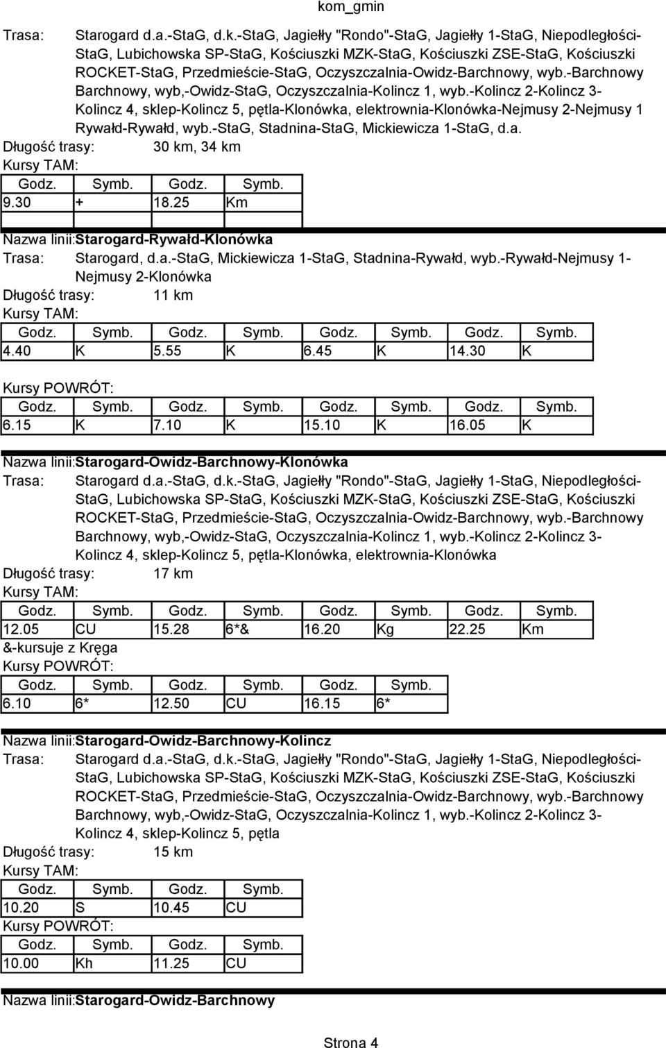 -stag, Stadnina-StaG, Mickiewicza 1-StaG, d.a. Długość trasy: 30 km, 34 km 9.30 + 18.25 Km Nazwa linii: Starogard-Rywałd-Klonówka Trasa: Starogard, d.a.-stag, Mickiewicza 1-StaG, Stadnina-Rywałd, wyb.