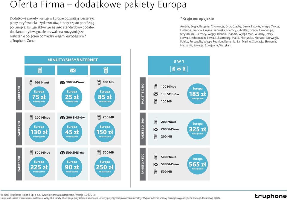 *Kraje europejskie Austria, Belgia, Bułgaria, Chorwacja, Cypr, Czechy, Dania, Estonia, Wyspy Owcze, Finlandia, Francja, Gujana Francuska, Niemcy, Gibraltar, Grecja, Gwadelupa, terytorium Guernsey,