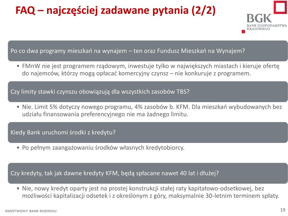 Czy limity stawki czynszu obowiązują dla wszystkich zasobów TBS? Nie. Limit 5% dotyczy nowego programu, 4% zasobów b. KFM.