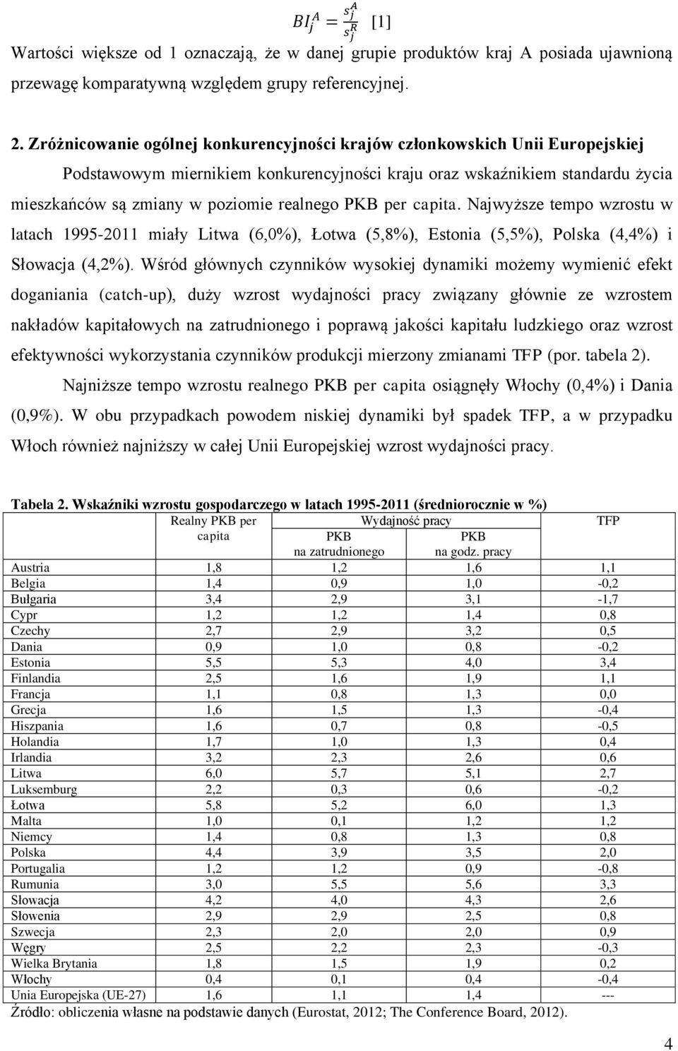 PKB per capita. Najwyższe tempo wzrostu w latach 1995-2011 miały Litwa (6,0%), Łotwa (5,8%), Estonia (5,5%), Polska (4,4%) i Słowacja (4,2%).