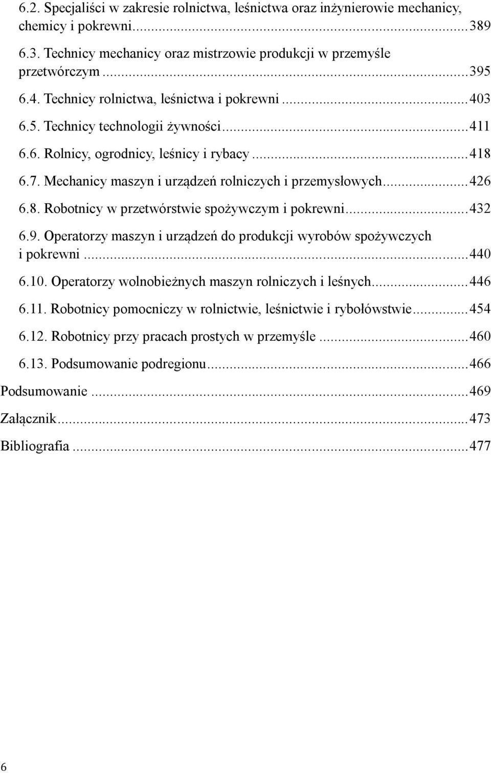 .. 426 6.8. Robotnicy w przetwórstwie spożywczym i pokrewni... 432 6.9. Opertorzy mszyn i urządzeń do produkcji wyrobów spożywczych i pokrewni... 440 6.10.