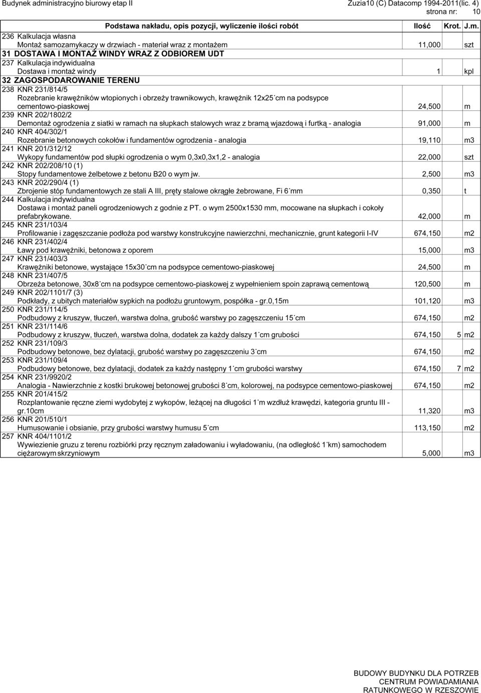 Demontaż ogrodzenia z siatki w ramach na słupkach stalowych wraz z bramą wjazdową i furtką - analogia 91,000 m 240 KNR 404/302/1 Rozebranie betonowych cokołów i fundamentów ogrodzenia - analogia