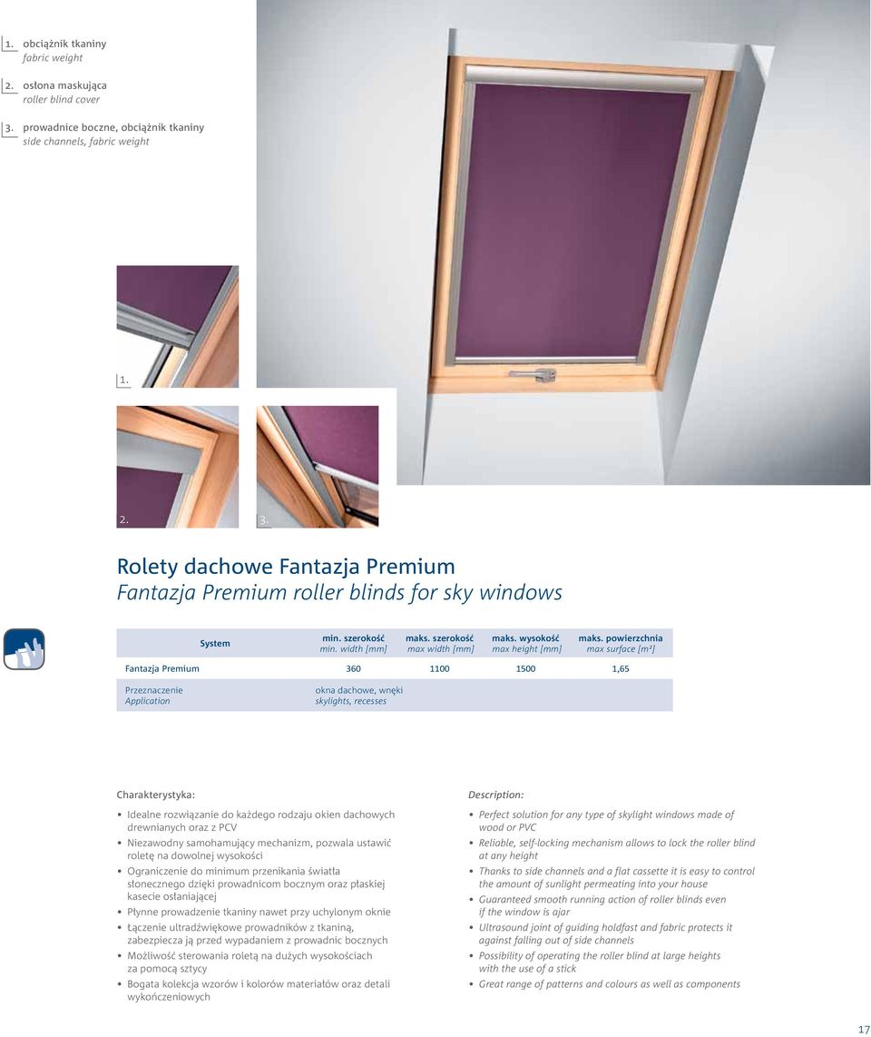 Rolety dachowe Fantazja Premium Fantazja Premium roller blinds for sky windows Fantazja Premium 360 1100 1500 1,65 okna dachowe, wnęki skylights, recesses Idealne rozwiązanie do każdego rodzaju okien