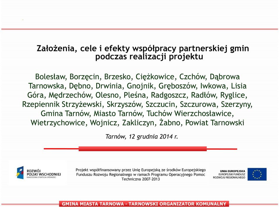 Szczurowa, Szerzyny, Gmina Tarnów, Miasto Tarnów, Tuchów Wierzchosławice, Wietrzychowice, Wojnicz, Zakliczyn, Żabno, Powiat Tarnowski Tarnów, 12 grudnia 2014