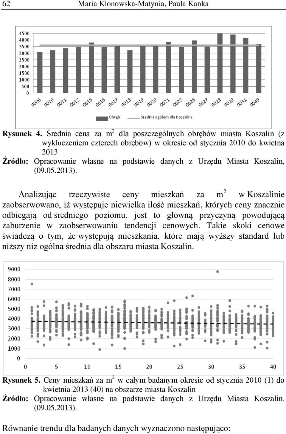 Koszalinie zaobserwowano, iż występuje niewielka ilość mieszkań, których ceny znacznie odbiegają od średniego poziomu, jest to główną przyczyną powodującą zaburzenie w zaobserwowaniu tendencji