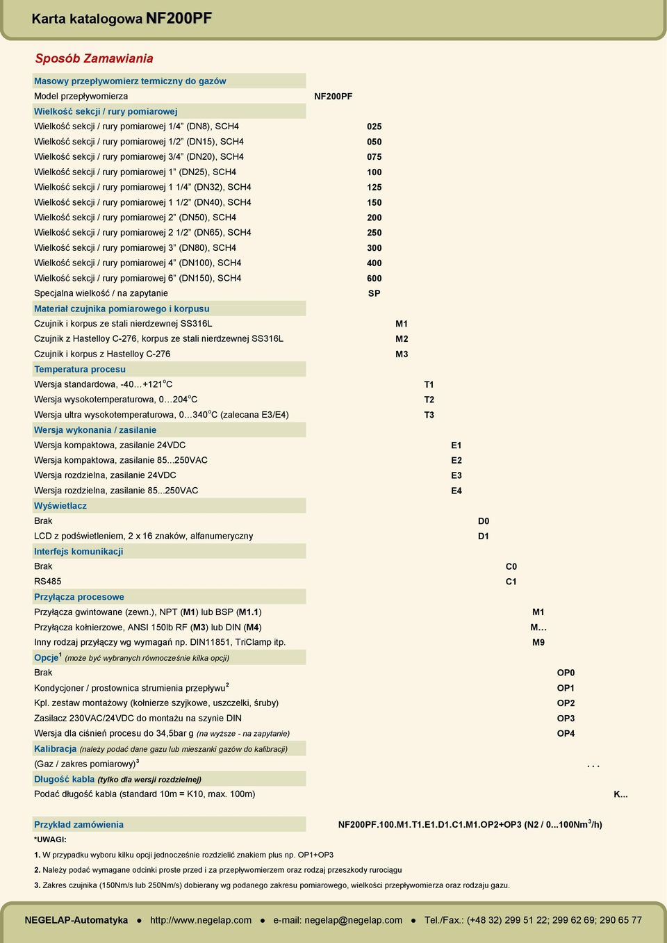 Wielkość sekcji / rury pomiarowej 1 1/2 (DN40), SCH4 150 Wielkość sekcji / rury pomiarowej 2 (DN50), SCH4 200 Wielkość sekcji / rury pomiarowej 2 1/2 (DN65), SCH4 250 Wielkość sekcji / rury