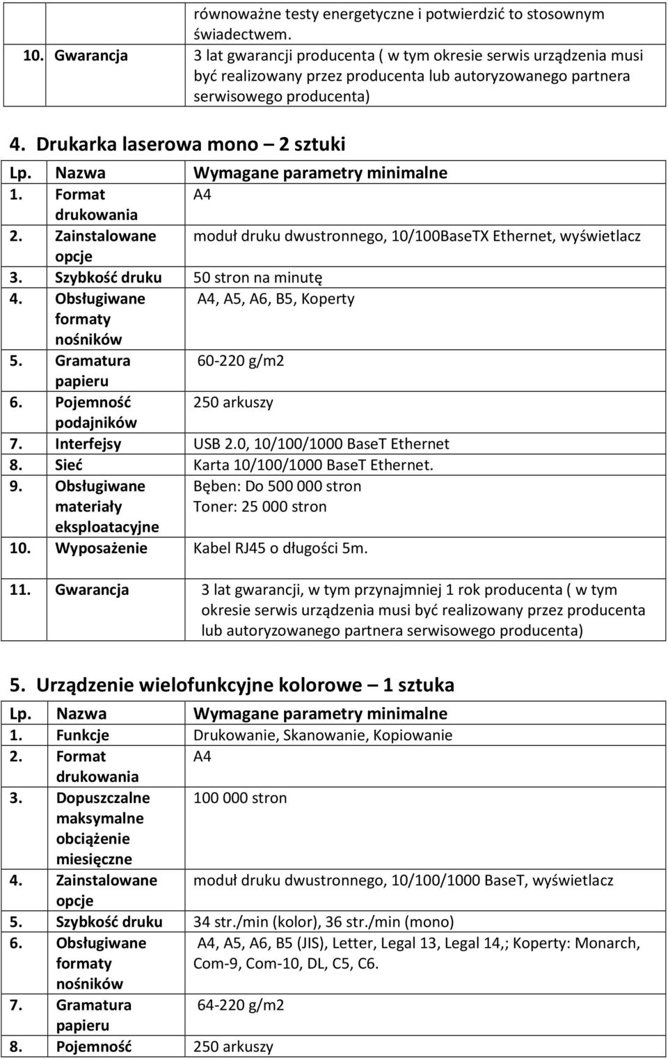 Format A4 drukowania 2. Zainstalowane moduł druku dwustronnego, 10/100BaseTX Ethernet, wyświetlacz opcje 3. Szybkość druku 50 stron na minutę 4. Obsługiwane A4, A5, A6, B5, Koperty formaty nośników 5.