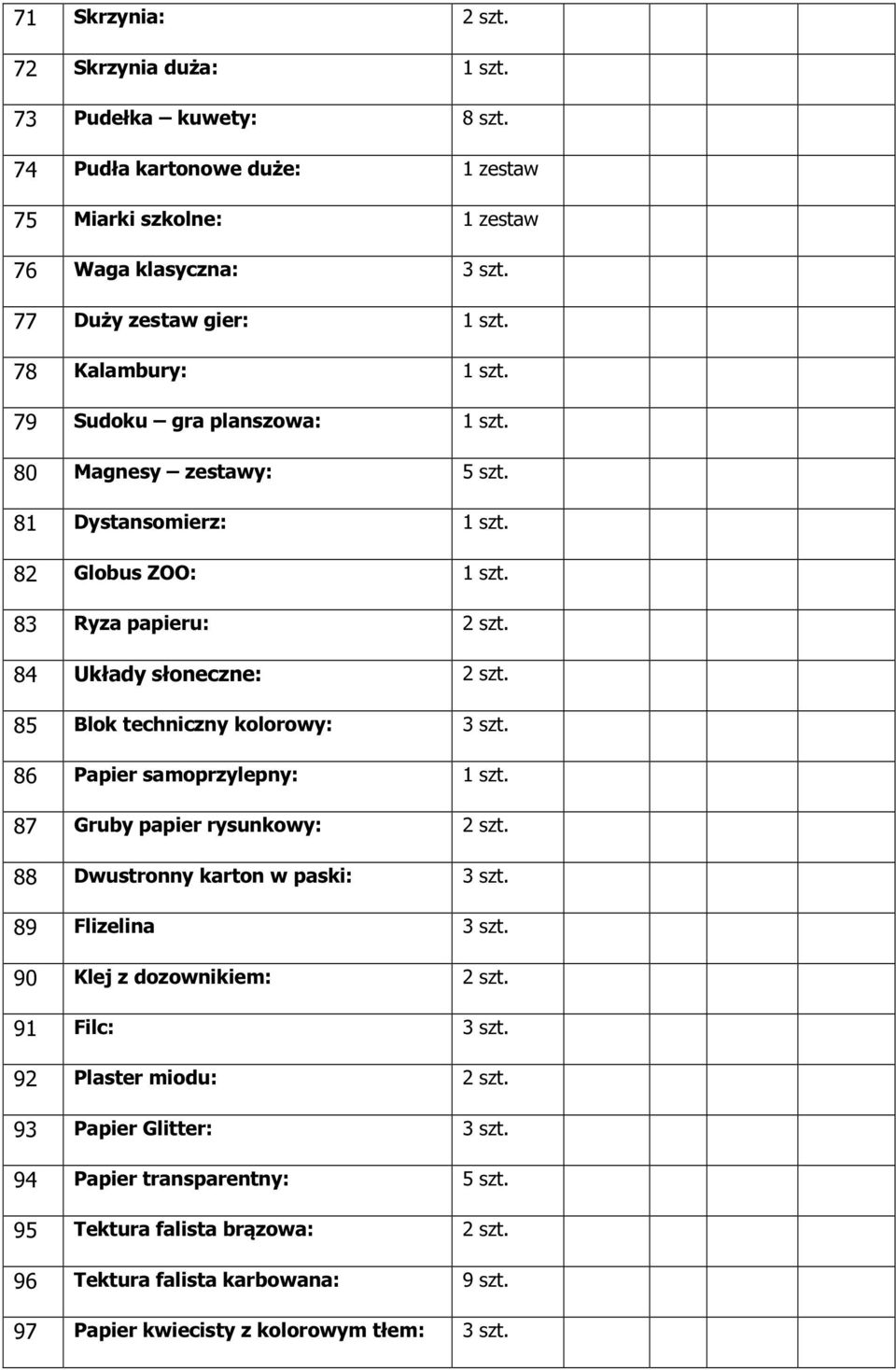 85 Blok techniczny kolorowy: 3 szt. 86 Papier samoprzylepny: 87 Gruby papier rysunkowy: 2 szt. 88 Dwustronny karton w paski: 3 szt. 89 Flizelina 3 szt. 90 Klej z dozownikiem: 2 szt.