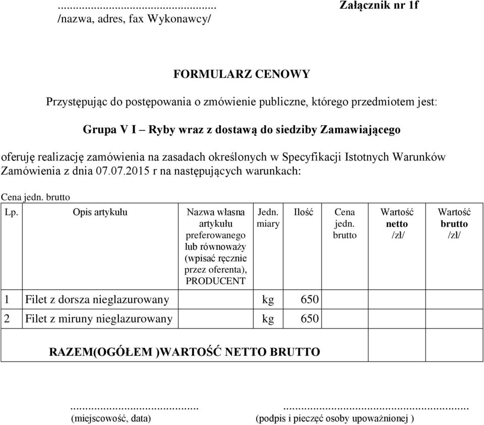 Opis Nazwa własna Cena jedn.