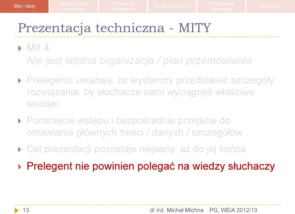 wnioski Pominięcie wstępu i bezpośrednie przejście do omawiania głównych treści / danych /