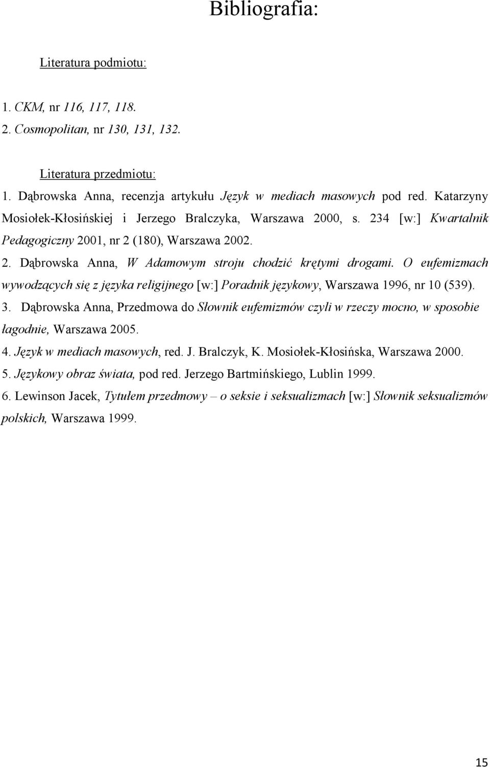 O eufemizmach wywodzących się z języka religijnego [w:] Poradnik językowy, Warszawa 1996, nr 10 (539). 3.