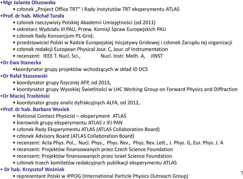 Komisji Spraw Europejskich PAU członek Rady Konsorcjum PL-Grid; przedstawiciel Polski w Radzie Europejskiej Inicjatywy Gridowej i członek Zarządu tej organizacji członek redakcji European Physical