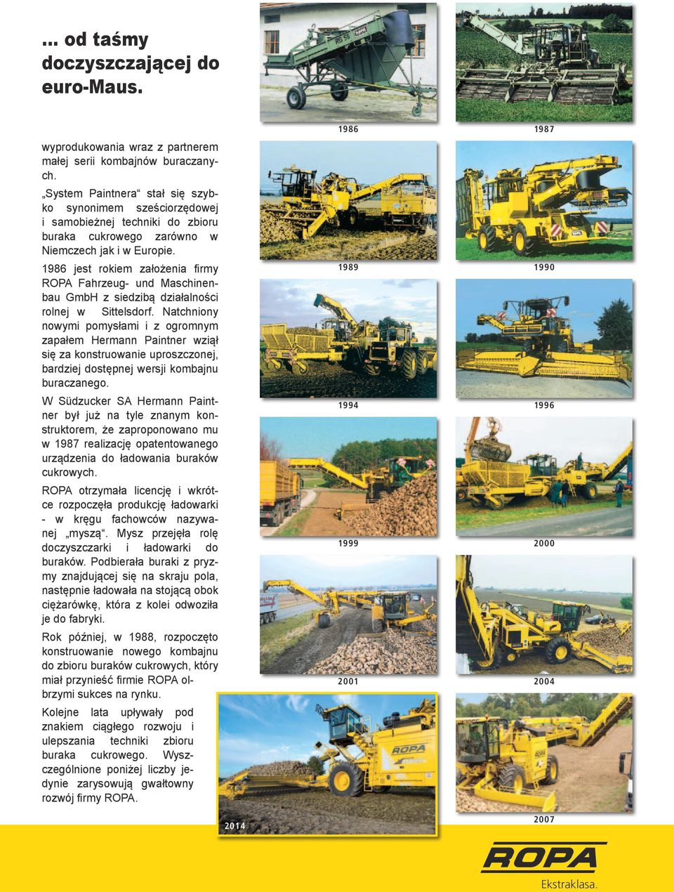 1986 jest rokiem założenia firmy ROPA Fahrzeug- und Maschinenbau GmbH z siedzibą działalności rolnej w Sittelsdorf.