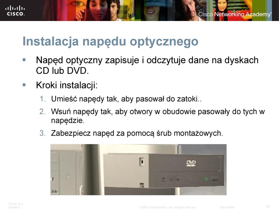 Umieść napędy tak, aby pasował do zatoki.. 2.