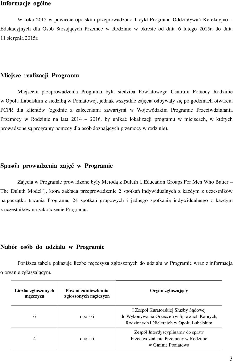 Miejsce realizacji Programu Miejscem przeprowadzenia Programu była siedziba Powiatowego Centrum Pomocy Rodzinie w Opolu Lubelskim z siedzibą w Poniatowej, jednak wszystkie zajęcia odbywały się po