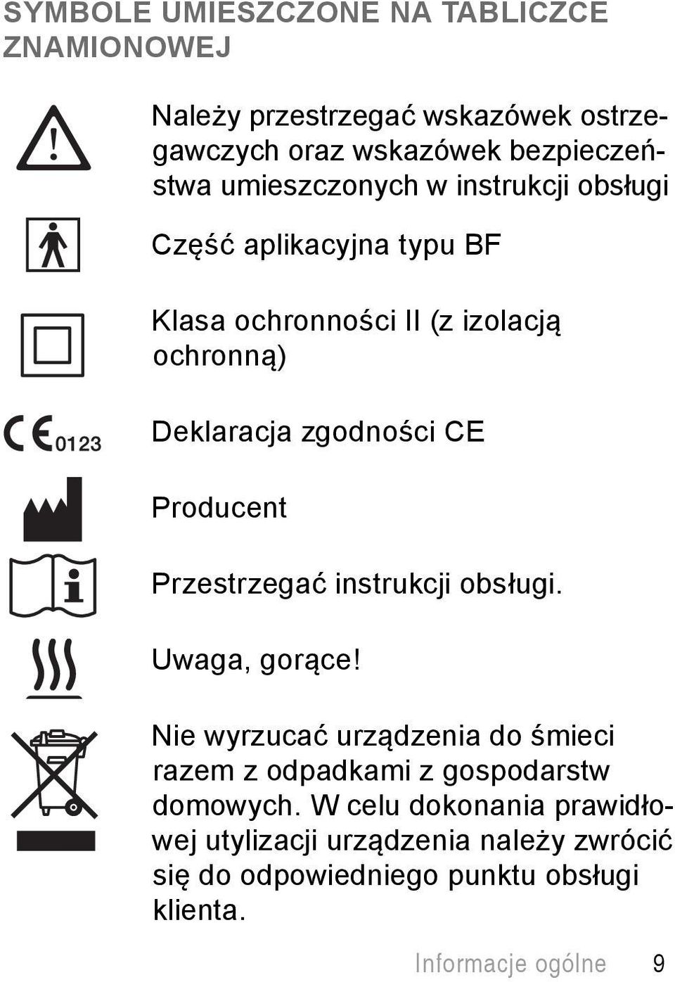 Producent Przestrzegać instrukcji obsługi. Uwaga, gorące!