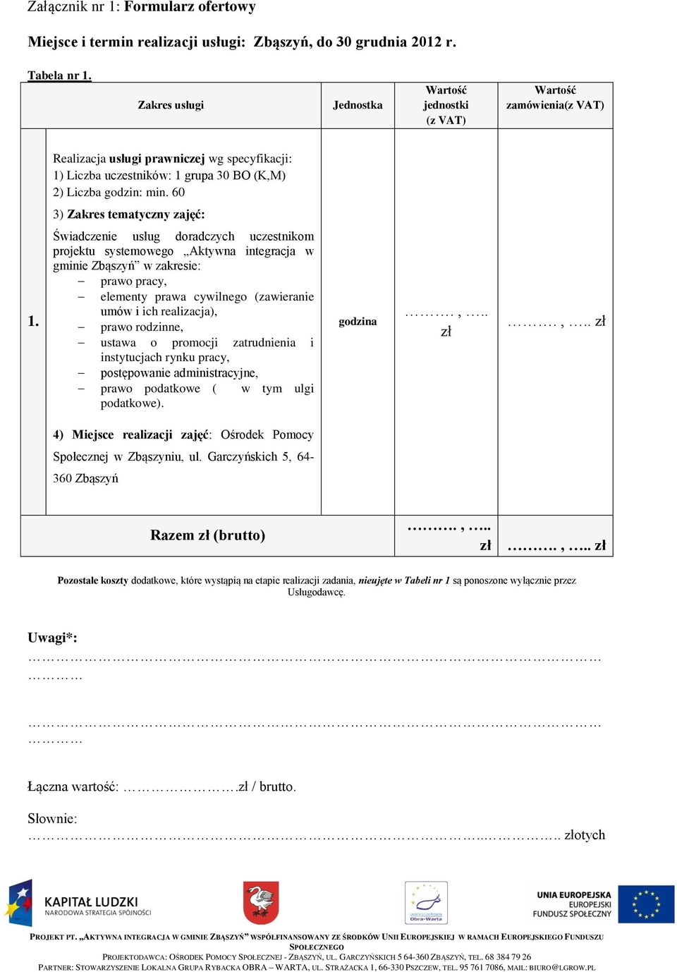 60 3) Zakres tematyczny zajęć: 1.