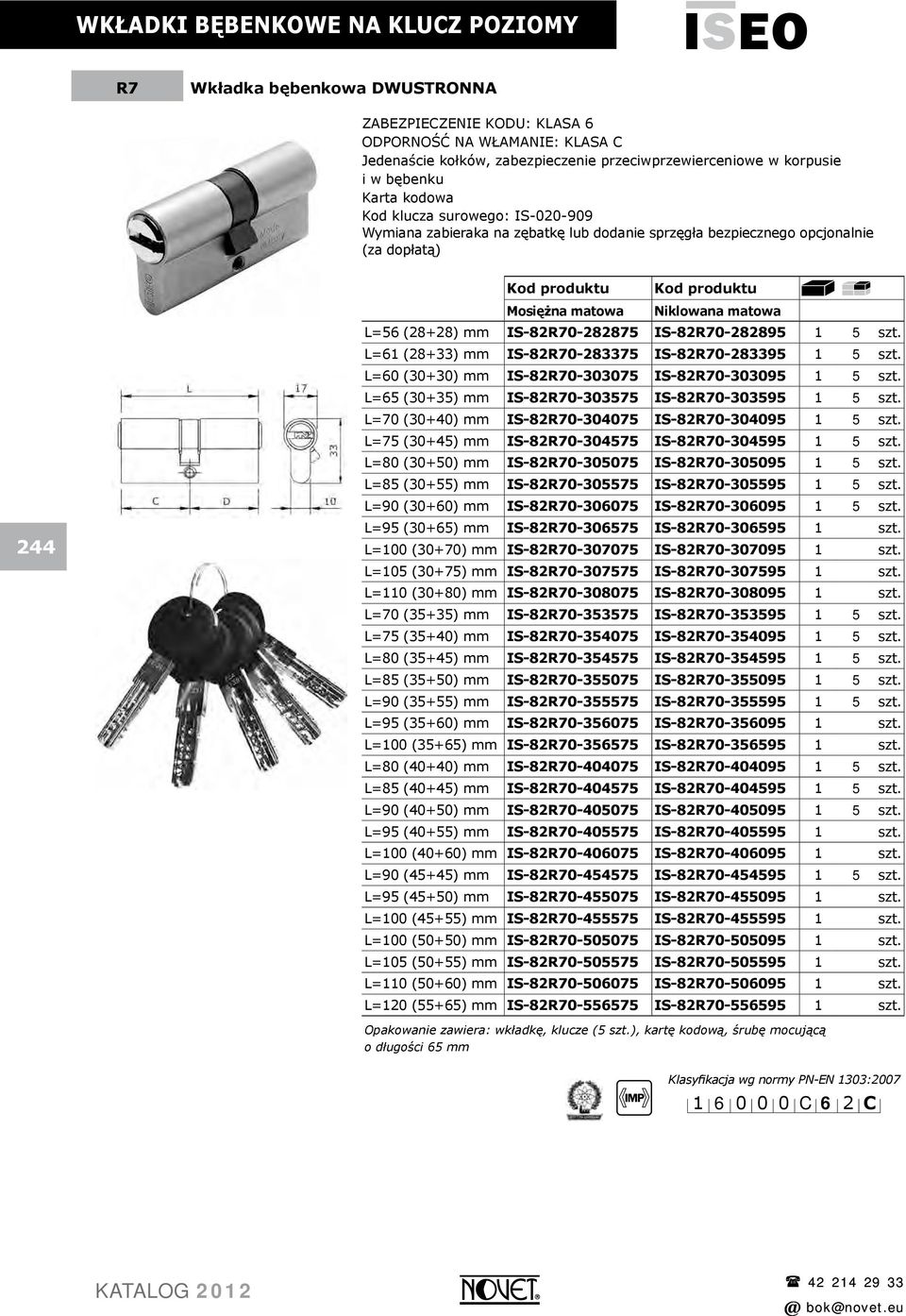 IS-82R70-282895 1 5 szt. L=61 (28+33) mm IS-82R70-283375 IS-82R70-283395 1 5 szt. L=60 (30+30) mm IS-82R70-303075 IS-82R70-303095 1 5 szt. L=65 (30+35) mm IS-82R70-303575 IS-82R70-303595 1 5 szt.