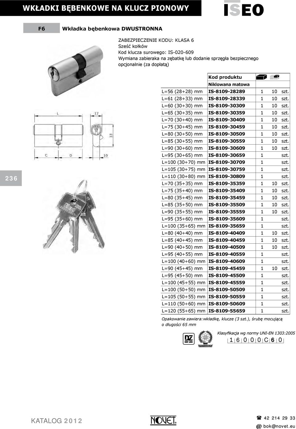 L=65 (30+35) mm IS-8109-30359 1 10 szt. L=70 (30+40) mm IS-8109-30409 1 10 szt. L=75 (30+45) mm IS-8109-30459 1 10 szt. L=80 (30+50) mm IS-8109-30509 1 10 szt. L=85 (30+55) mm IS-8109-30559 1 10 szt.