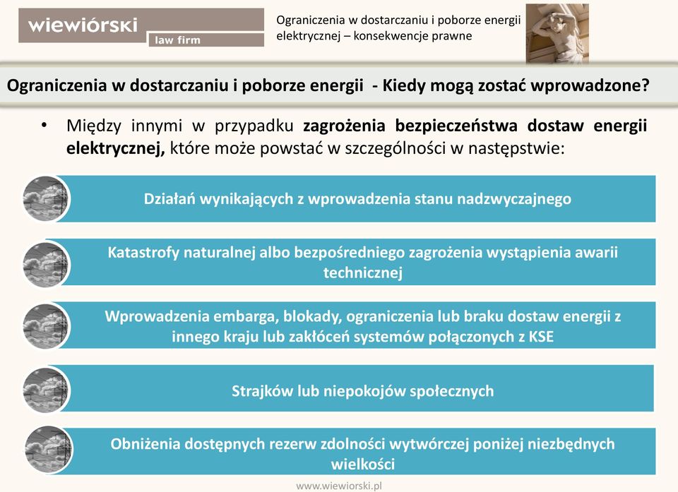 wynikających z wprowadzenia stanu nadzwyczajnego Katastrofy naturalnej albo bezpośredniego zagrożenia wystąpienia awarii technicznej Wprowadzenia