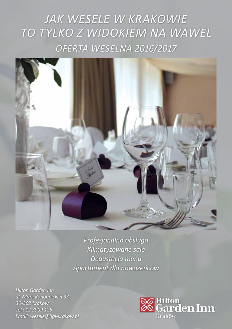 menu Apartament dla nowożeńców Hilton Garden Inn ul.