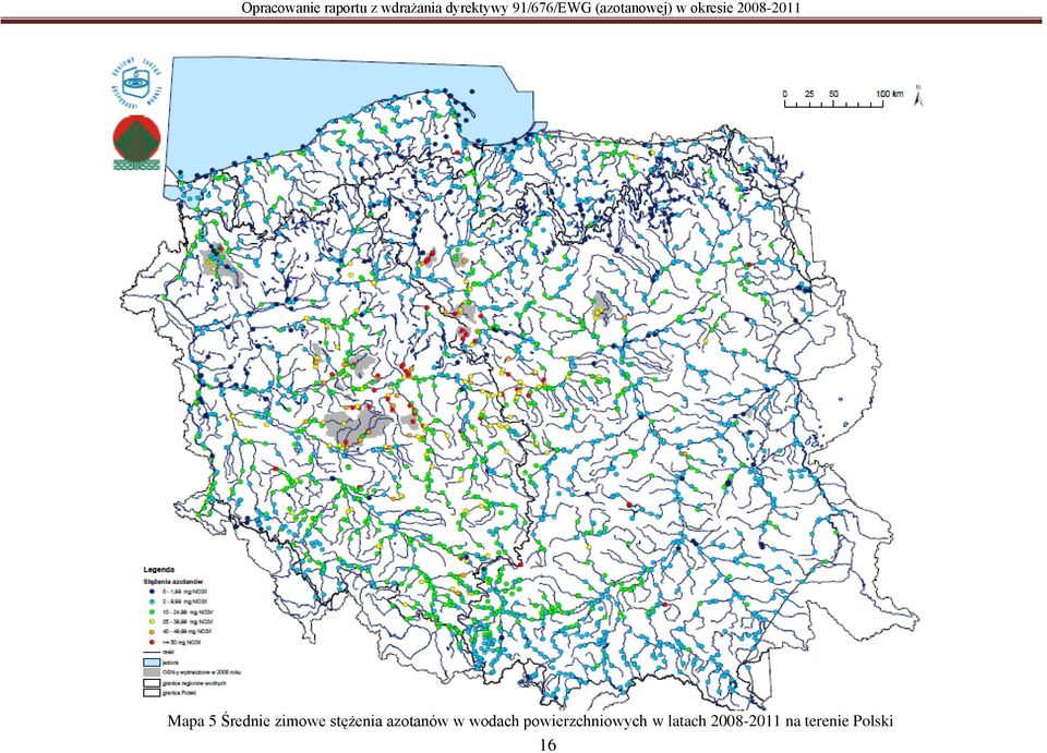 Mapa 5 Średnie zimowe stężenia azotanów w