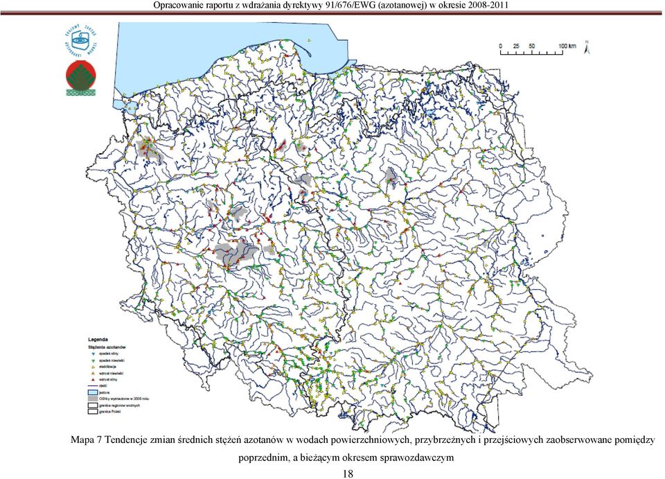 azotanów w wodach powierzchniowych, przybrzeżnych i przejściowych