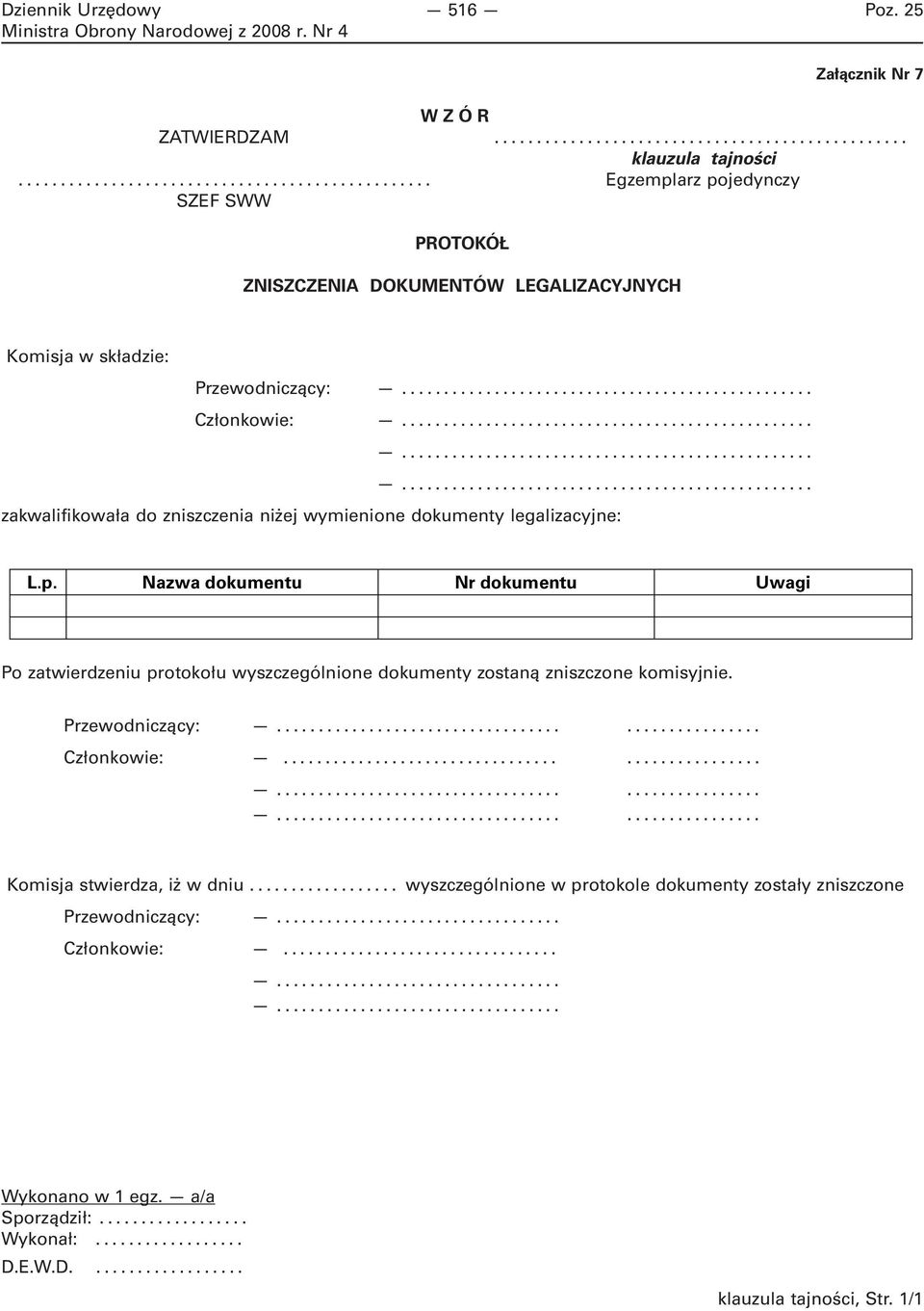 p. Nazwa dokumentu Nr dokumentu Uwagi Po zatwierdzeniu protokołu wyszczególnione dokumenty zostaną zniszczone komisyjnie. Przewodniczący:...... Członkowie:.