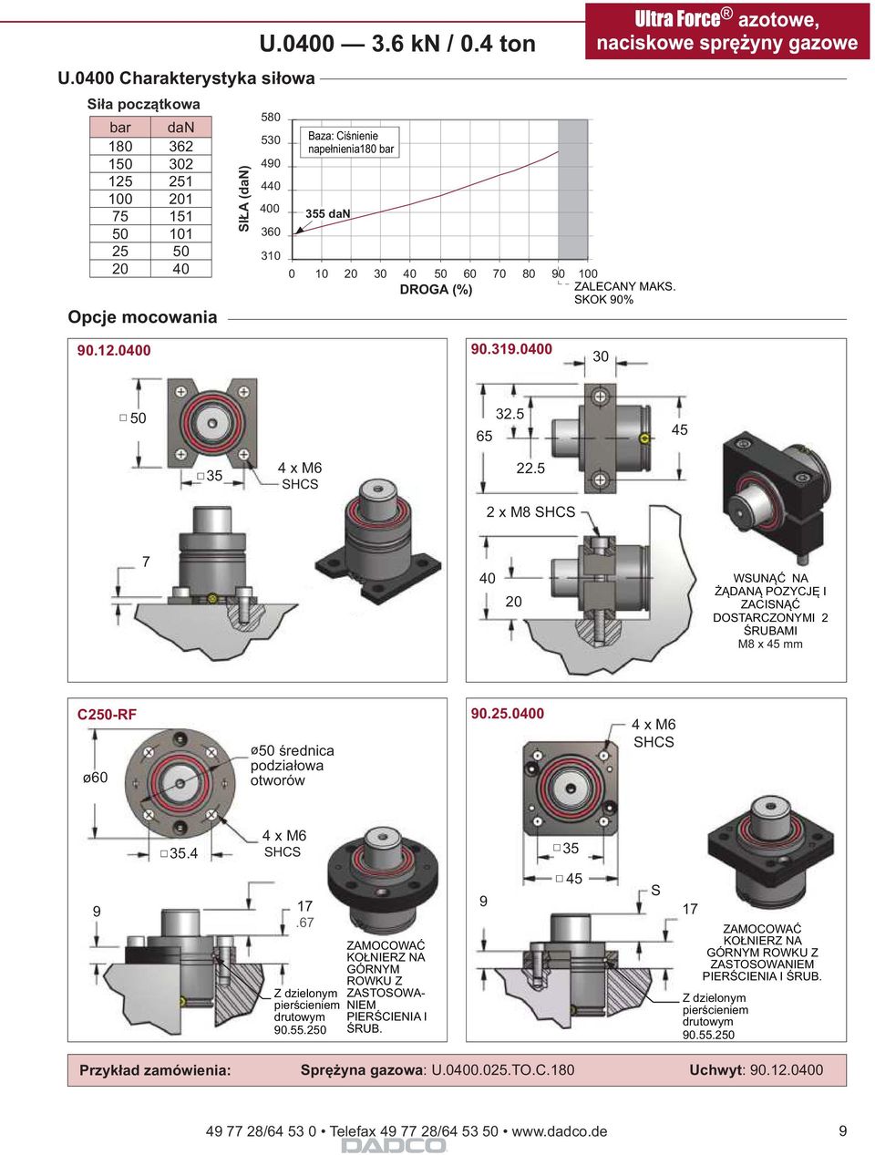 5 45 35 4 x M6 H 22.5 2 x M8 H 7 40 20 WUNĄĆ NA ŻĄDANĄ POZYJĘ I ZAINĄĆ DOTARZONYMI 2 ŚRUBAMI M8 x 45 mm 250-RF ø60 ø50 średnica podziałowa otworów 90.25.0400 4 x M6 H 35.